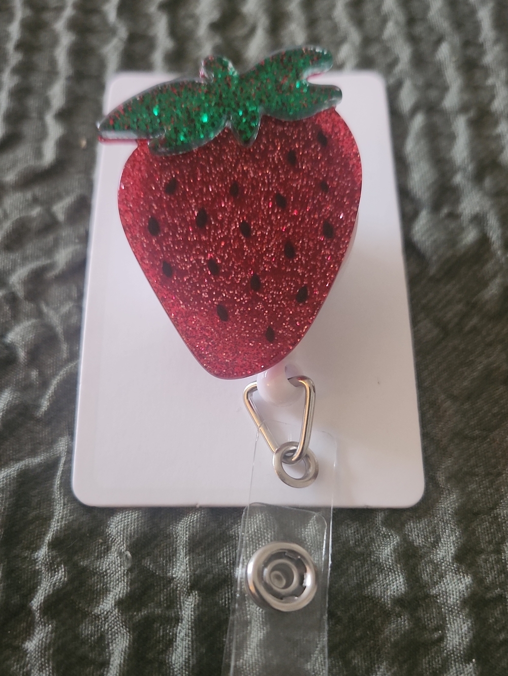 Strawberry Badge Reel Retractable ID Holder - Red & Green